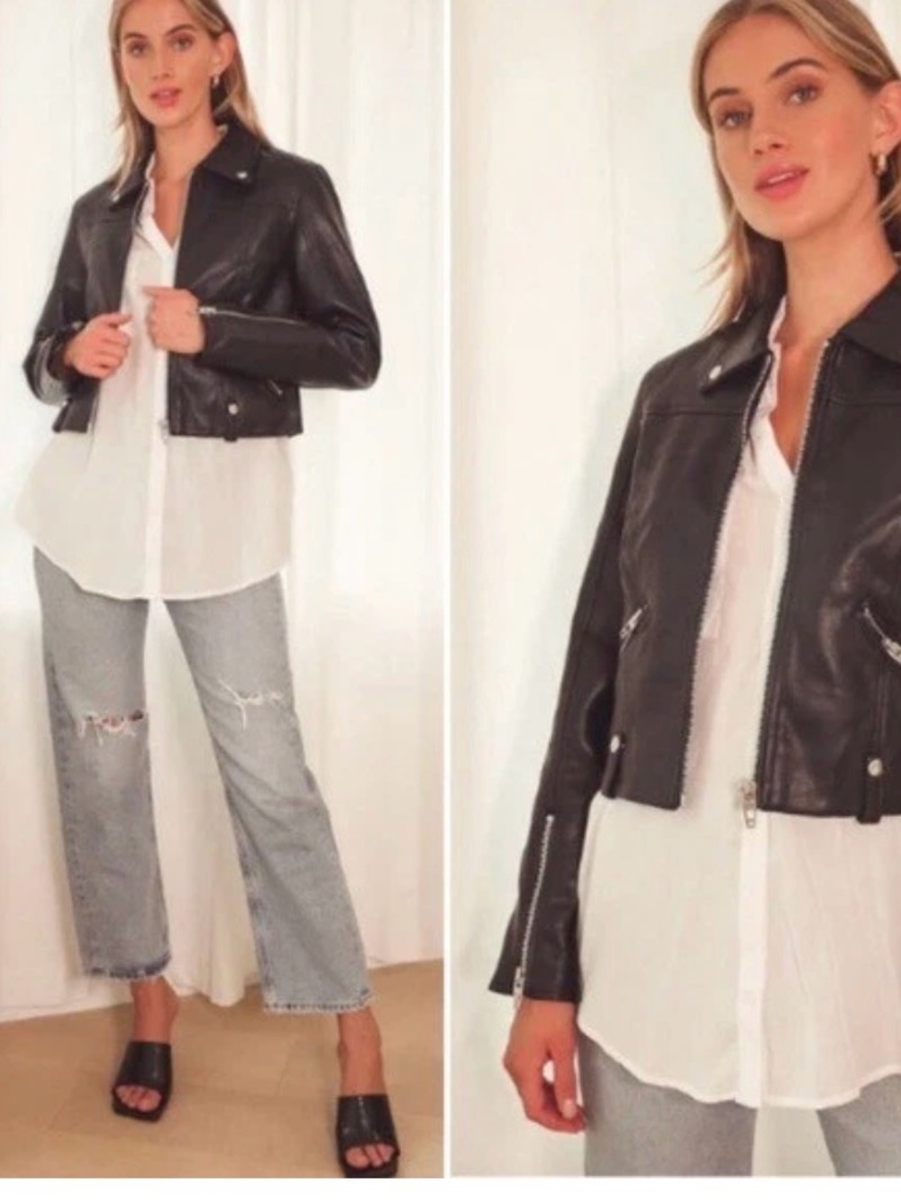 Blank NYC Black Leather Cropped Moto Jacket